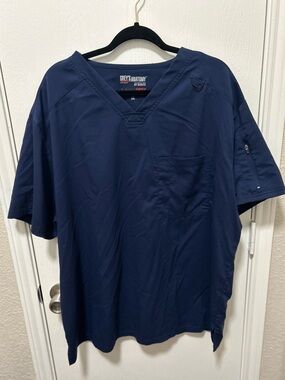 Grey's Anatomy Barco STRETCH Murphy Men's Indigo 2-Pocket V-Neck Scrub Top 2X
